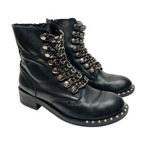 Ovyé Leather studded Chain lace Biker Combat moto Boots Size 38 Goth rock ankle